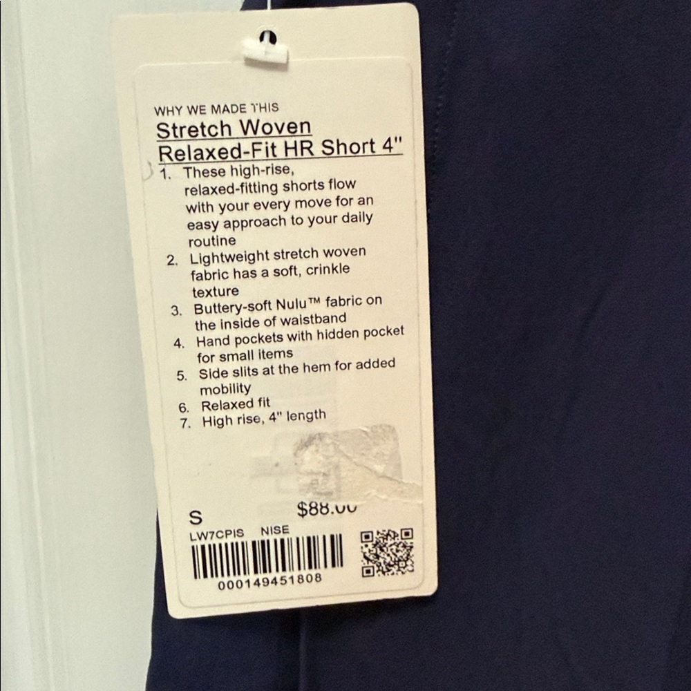 NWT lululemon Stretch Woven Relaxed Fit High Rise Short 4” Night Sea Size S - Picture 3 of 3